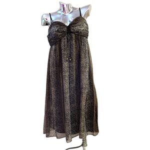 Y2K Nicole Miller Baby Doll Dress Size 12 Brown Silk Metallic Leopard Dark Fairy